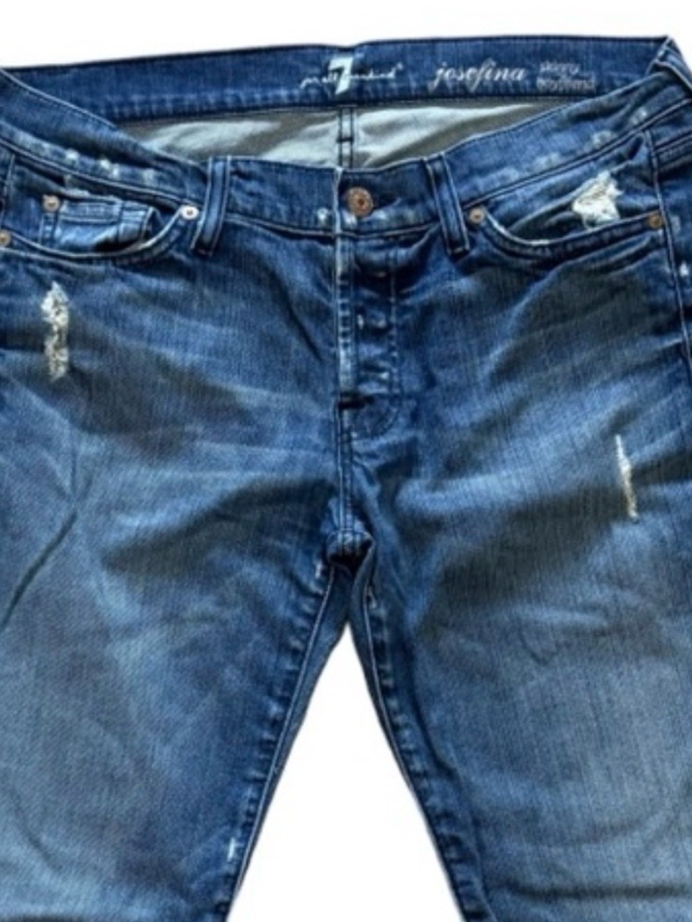 7 FOR ALL MANKIND Josefina Skinny Boyfriend Distressed Jeans Size 28 - Picture 2 of 13